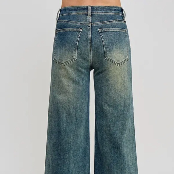 Classic Dark Denim Wide Leg Semi Straight Women's Jeans - Picture 6 of 6